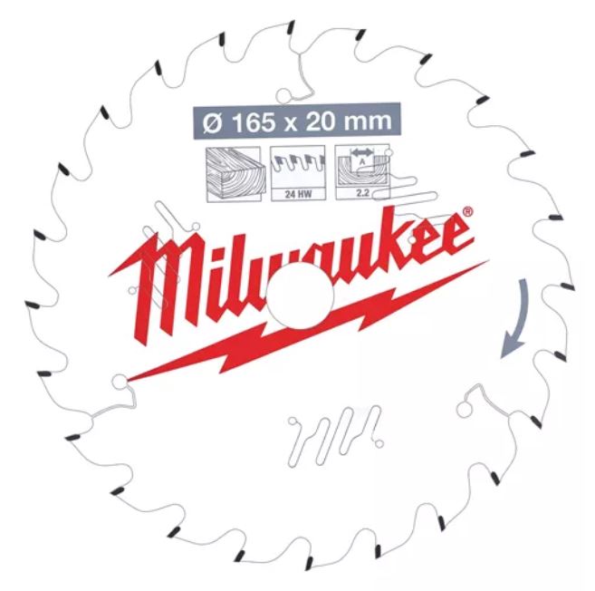 Пильный диск для циркулярной пилы по дереву 165x20x2,2x24 Milwaukee