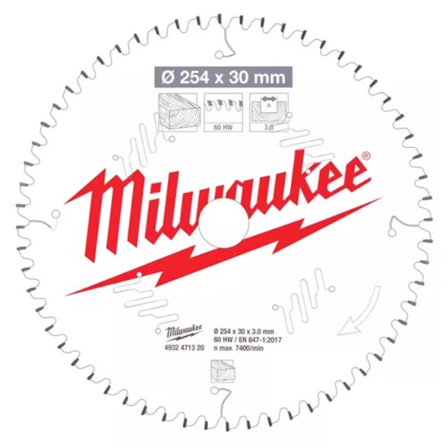 Пильный диск для торцовочной пилы по дереву 254x30x3,0x60 Milwaukee