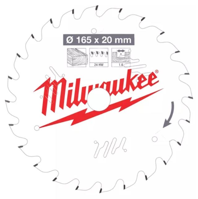 Пильный диск для циркулярной пилы по дереву 165x20x1.6x24 Milwaukee