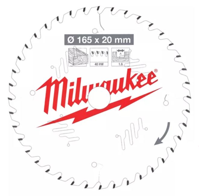 Пильный диск для циркулярной пилы по дереву 165x20x1.6x40 Milwaukee