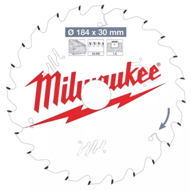 Пильный диск для циркулярной пилы по дереву 184x30x1,6x24 Milwaukee