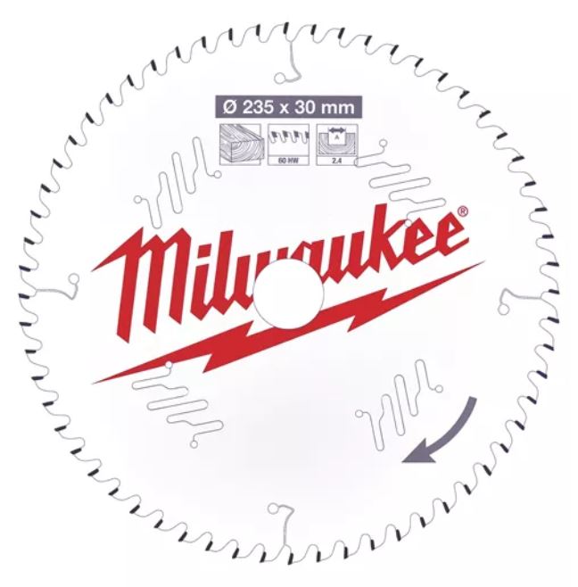 Пильный диск для циркулярной пилы  по дереву 235x30x2,4x60 Milwaukee